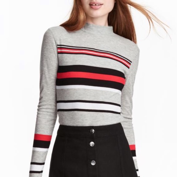 Divided Tops - H&M Divided Gray Striped Ribbed Top NWT Medium